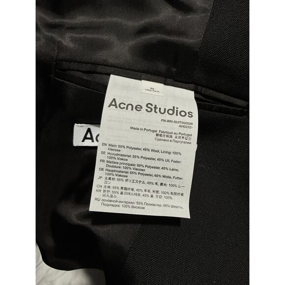 Acne Studios Black 'Net Sustain' Recycled Grain De Poudre Blazer Size 32 - Picture 5 of 5